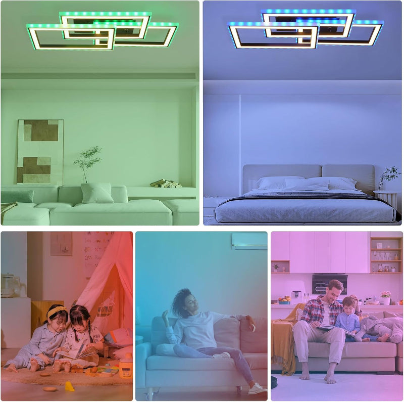 Homefire Deckenlampe LED Deckenleuchte Wohnzimmer - 45W Wohnzimmerlampe RGB Farbwechsel Schwarz Modern Schlafzimmerlampe Dimmbar mit Fernbedienung Flurlampe Schwenkbar Deckenlampen für Kinderzimmer [Energieklasse F] - Homefire
