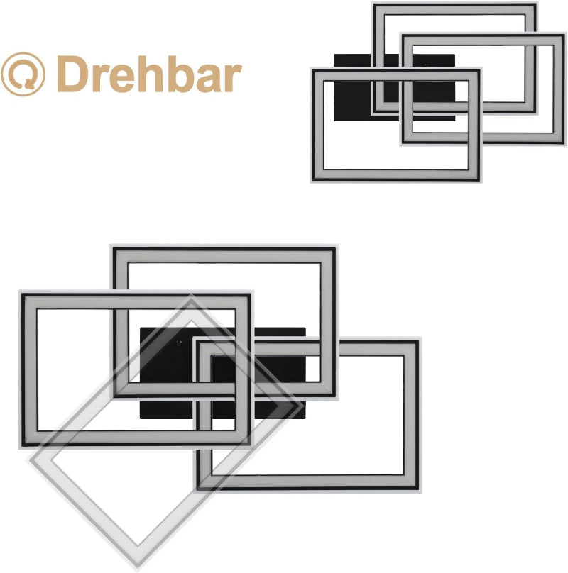 Homefire Deckenlampe LED Deckenleuchte Wohnzimmer - 45W Wohnzimmerlampe RGB Farbwechsel Schwarz Modern Schlafzimmerlampe Dimmbar mit Fernbedienung Flurlampe Schwenkbar Deckenlampen für Kinderzimmer [Energieklasse F] - Homefire