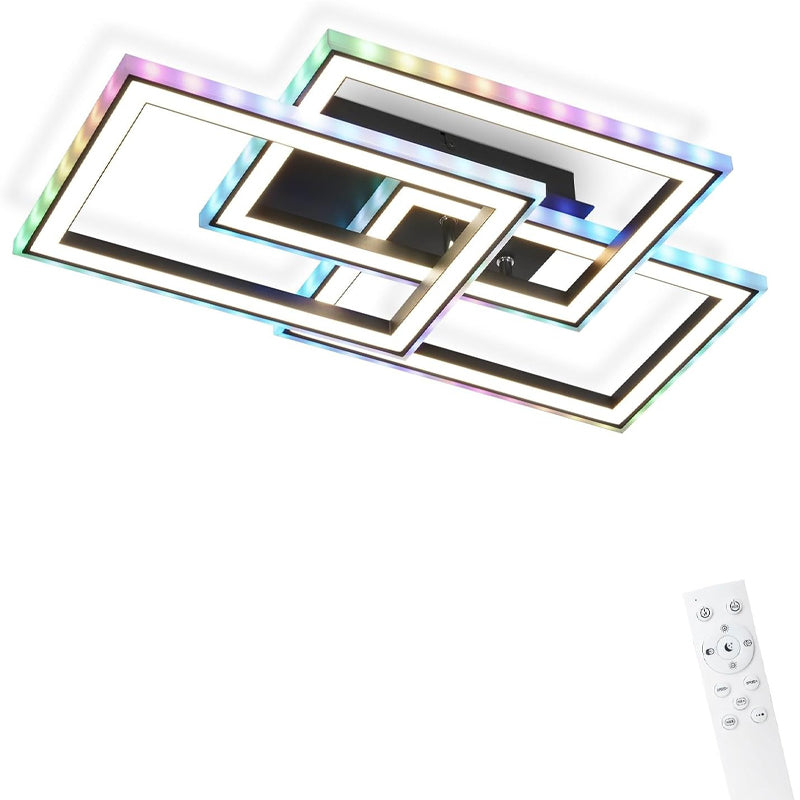 Homefire Deckenlampe LED Deckenleuchte Wohnzimmer - 45W Wohnzimmerlampe RGB Farbwechsel Schwarz Modern Schlafzimmerlampe Dimmbar mit Fernbedienung Flurlampe Schwenkbar Deckenlampen für Kinderzimmer [Energieklasse F] - Homefire