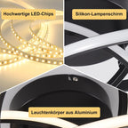 Homefire Deckenlampe LED Deckenleuchte Wohnzimmer - 46W Dimmbar Schwarz Wohnzimmerlampe Modern Vierblättrige Blume Design Küchenlampe mit Fernbedienung Flur Metall Deckenleuchten für Küche Esszimmer - Homefire