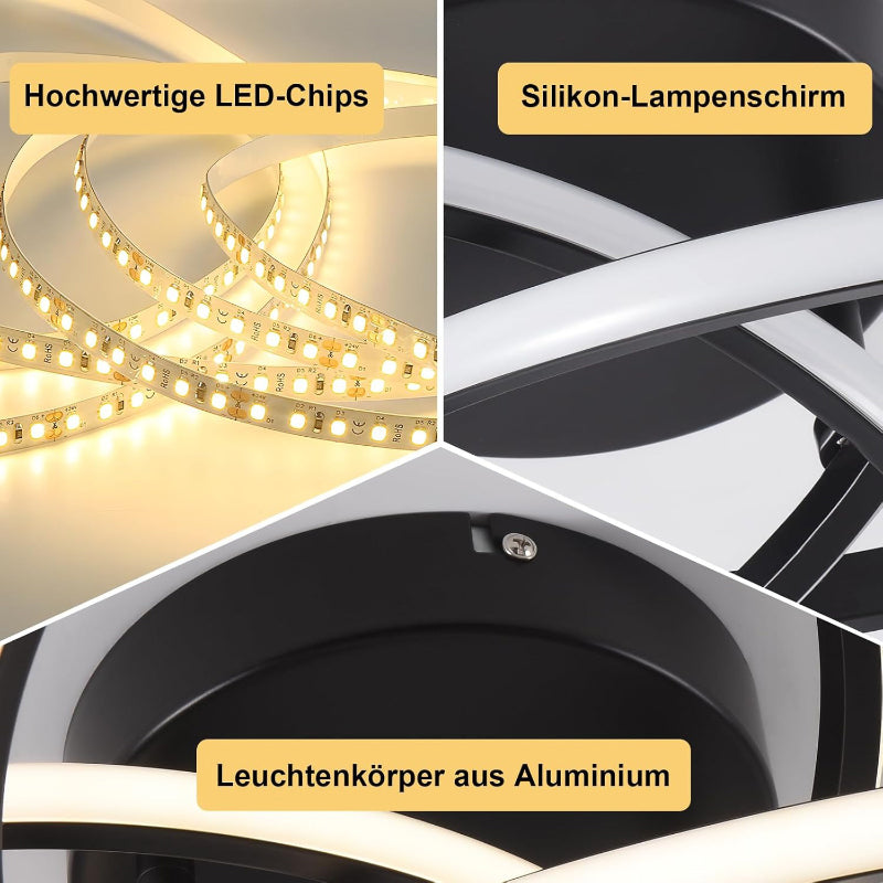 Homefire Deckenlampe LED Deckenleuchte Wohnzimmer - 46W Dimmbar Schwarz Wohnzimmerlampe Modern Vierblättrige Blume Design Küchenlampe mit Fernbedienung Flur Metall Deckenleuchten für Küche Esszimmer - Homefire