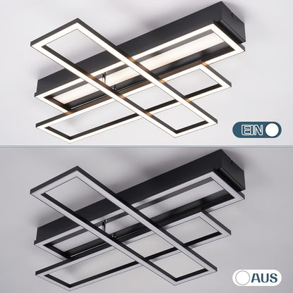 Homefire Deckenlampe LED Deckenleuchte Wohnzimmer - 54W Schwarz Dimmbar Schlafzimmerlampe Modern Design Küchenlampe mit Fernbedienung Wohnzimmerlampe Flur Rechteckig Deckenleuchten für Küche Esszimmer - Homefire