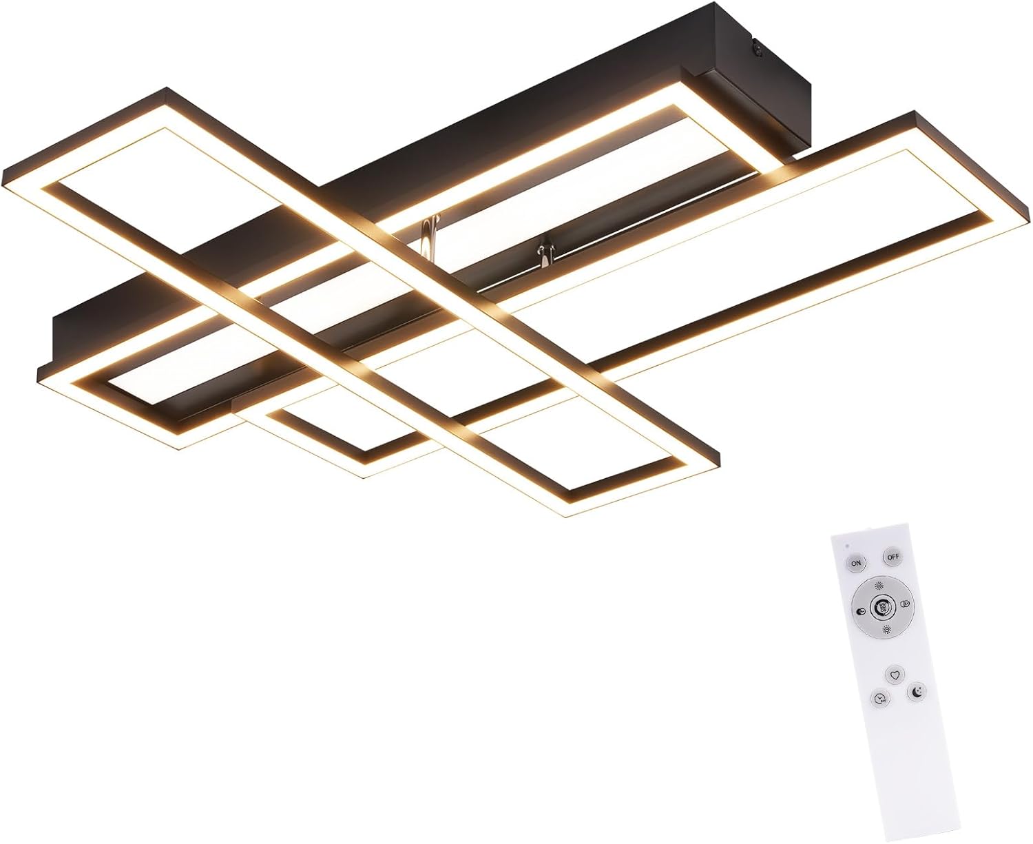Homefire Deckenlampe LED Deckenleuchte Wohnzimmer - 54W Schwarz Dimmbar Schlafzimmerlampe Modern Design Küchenlampe mit Fernbedienung Wohnzimmerlampe Flur Rechteckig Deckenleuchten für Küche Esszimmer - Homefire