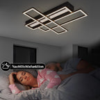 Homefire Deckenlampe LED Deckenleuchte Wohnzimmer - 54W Schwarz Dimmbar Schlafzimmerlampe Modern Design Küchenlampe mit Fernbedienung Wohnzimmerlampe Flur Rechteckig Deckenleuchten für Küche Esszimmer - Homefire