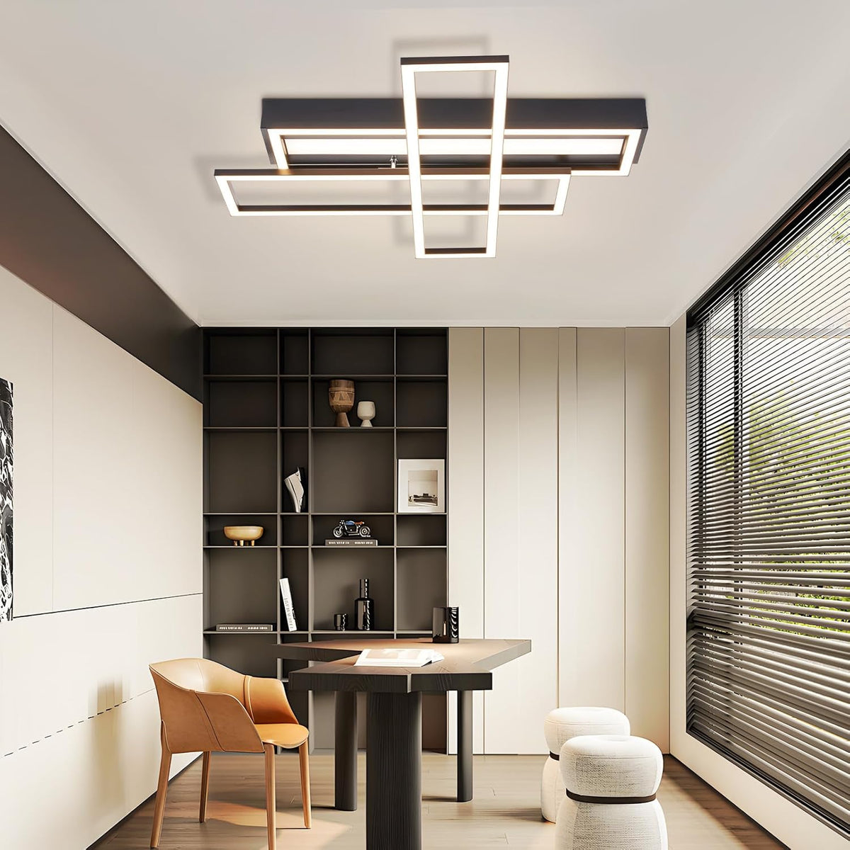 Homefire Deckenlampe LED Deckenleuchte Wohnzimmer - 54W Schwarz Dimmbar Schlafzimmerlampe Modern Design Küchenlampe mit Fernbedienung Wohnzimmerlampe Flur Rechteckig Deckenleuchten für Küche Esszimmer - Homefire