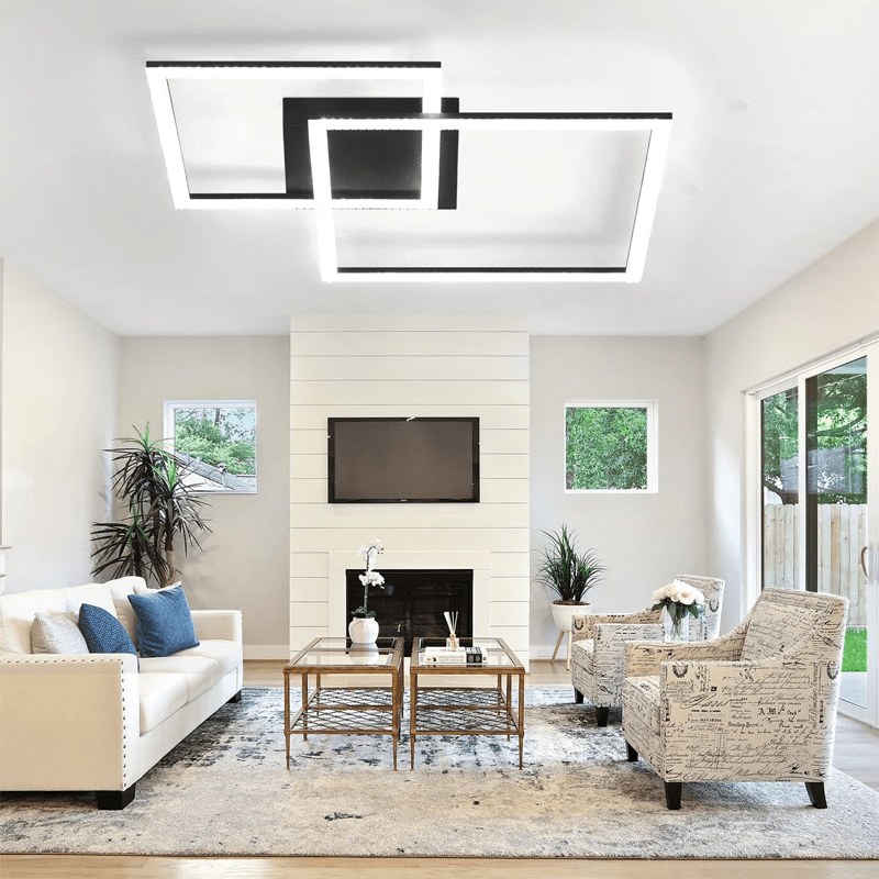 Homefire Deckenlampe LED Deckenleuchte Wohnzimmer: 57CM Schwarz Dimmbar Wohnzimmerlampe Modern Schlafzimmerlampe mit Fernbedienung Deckenbeleuchtung für Schlafzimmer Küche Esszimmer Büro [Energieklasse F] - Homefire