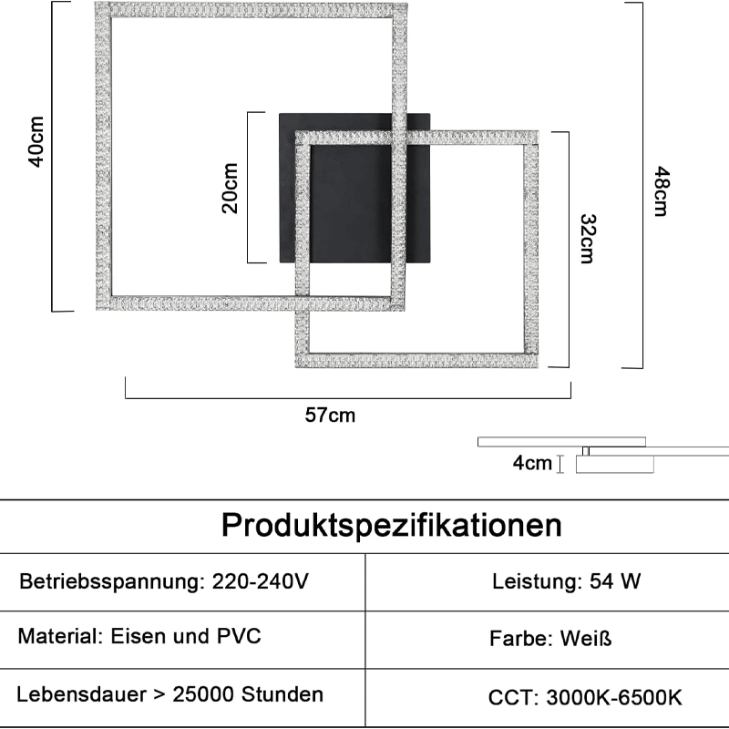 Homefire Deckenlampe LED Deckenleuchte Wohnzimmer: 57CM Schwarz Dimmbar Wohnzimmerlampe Modern Schlafzimmerlampe mit Fernbedienung Deckenbeleuchtung für Schlafzimmer Küche Esszimmer Büro [Energieklasse F] - Homefire