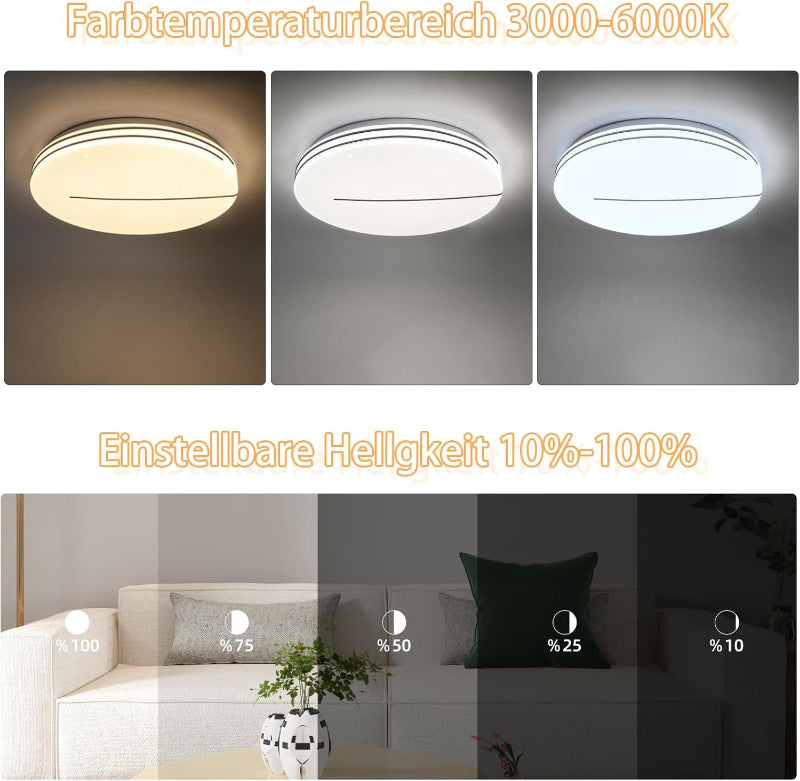 Homefire Deckenlampe LED Deckenleuchte Wohnzimmer - Ø40cm Wohnzimmerlampe Dimmbar mit Fernbedienung 44W Schlafzimmerlampe Sternenhimmel Modern Schlafzimmer Deckenbeleuchtung Rund für Küche Flur [Energieklasse F] - Homefire