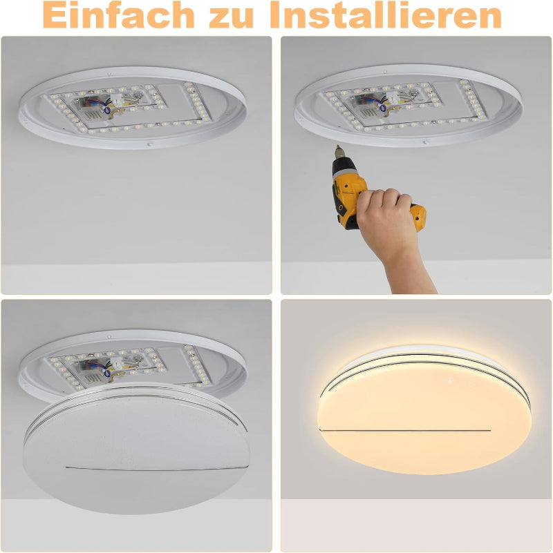 Homefire Deckenlampe LED Deckenleuchte Wohnzimmer - Ø40cm Wohnzimmerlampe Dimmbar mit Fernbedienung 44W Schlafzimmerlampe Sternenhimmel Modern Schlafzimmer Deckenbeleuchtung Rund für Küche Flur [Energieklasse F] - Homefire
