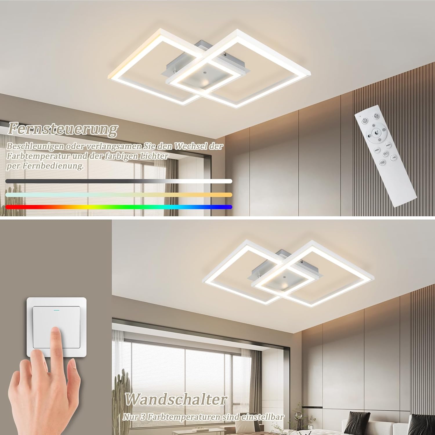 Homefire Deckenlampe LED Deckenleuchte Wohnzimmer - Schlafzimmerlampe RGB Farbwechsel Dimmbar Wohnzimmerlampe Modern Flurlampe mit Fernbedienung 35W Küche Deckenbeleuchtung Schwenkbar für Flur Büro - Homefire