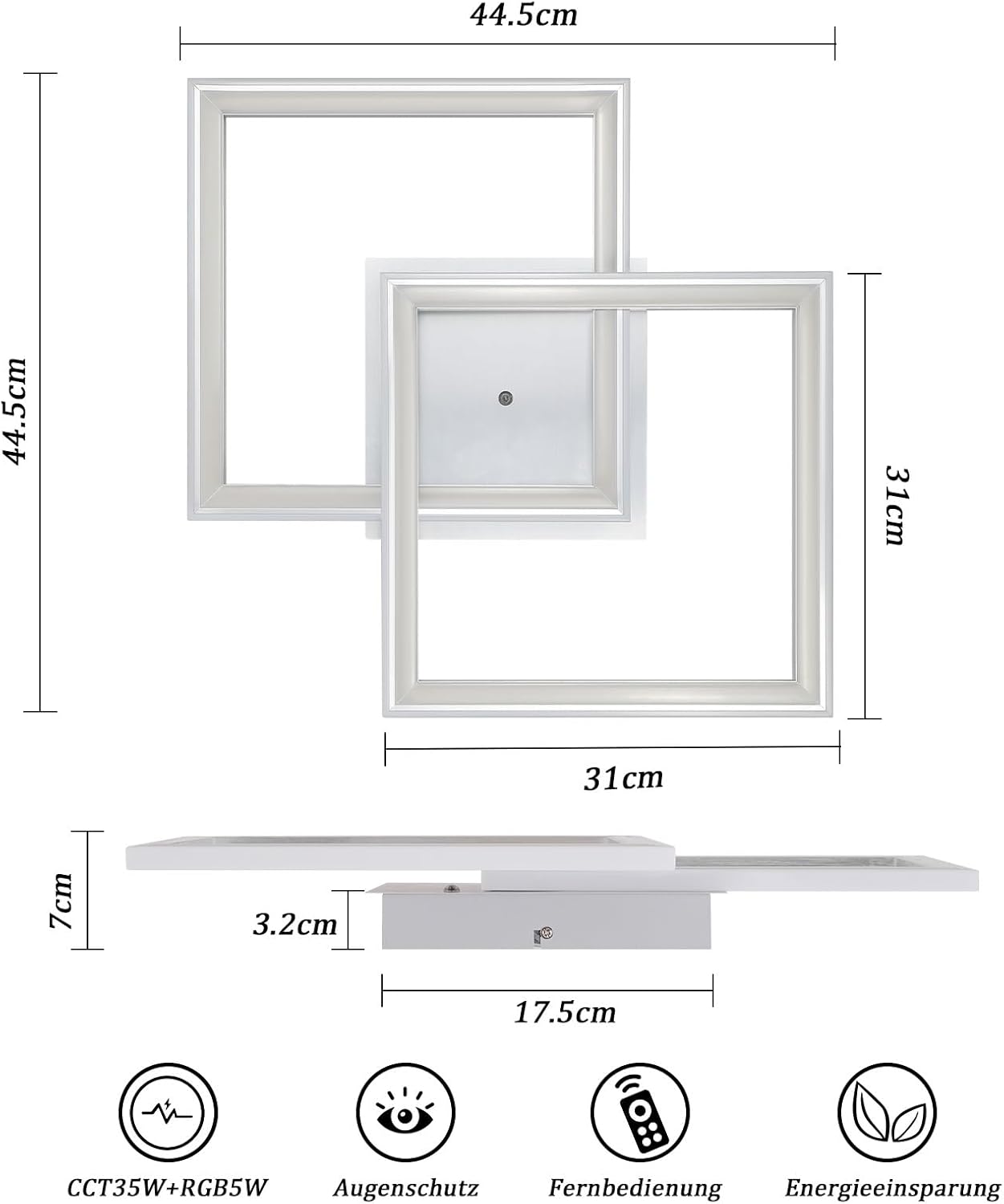 Homefire Deckenlampe LED Deckenleuchte Wohnzimmer - Schlafzimmerlampe RGB Farbwechsel Dimmbar Wohnzimmerlampe Modern Flurlampe mit Fernbedienung 35W Küche Deckenbeleuchtung Schwenkbar für Flur Büro - Homefire