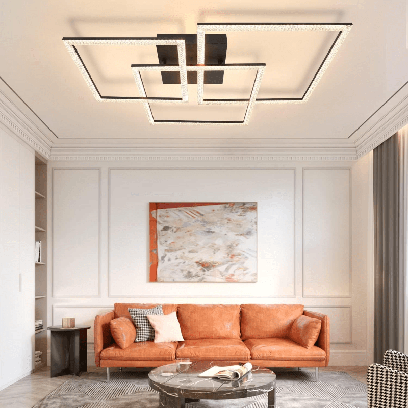 Homefire Deckenlampe LED Deckenleuchte Wohnzimmer: Schwarz Wohnzimmerlampe 75CM Dimmbar Modern Kristall Schlafzimmerlampe Design Innen Lampe mit Fernbedienung für Schlafzimmer Büro Küche [Energieklasse G] - Homefire