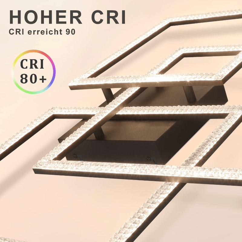 Homefire Deckenlampe LED Deckenleuchte Wohnzimmer: Schwarz Wohnzimmerlampe 75CM Dimmbar Modern Kristall Schlafzimmerlampe Design Innen Lampe mit Fernbedienung für Schlafzimmer Büro Küche [Energieklasse G] - Homefire