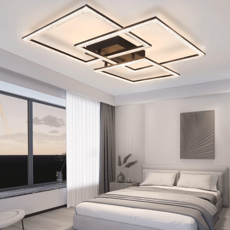 Homefire Deckenlampe LED Deckenleuchte Wohnzimmer: Schwarz Wohnzimmerlampe 75CM Dimmbar Modern Kristall Schlafzimmerlampe Design Innen Lampe mit Fernbedienung für Schlafzimmer Büro Küche [Energieklasse G] - Homefire