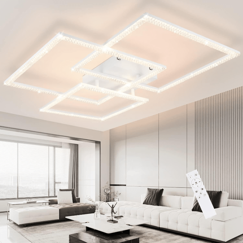 Homefire Deckenlampe LED Deckenleuchte Wohnzimmer: Schwarz Wohnzimmerlampe 75CM Dimmbar Modern Kristall Schlafzimmerlampe Design Innen Lampe mit Fernbedienung für Schlafzimmer Büro Küche [Energieklasse G] - Homefire
