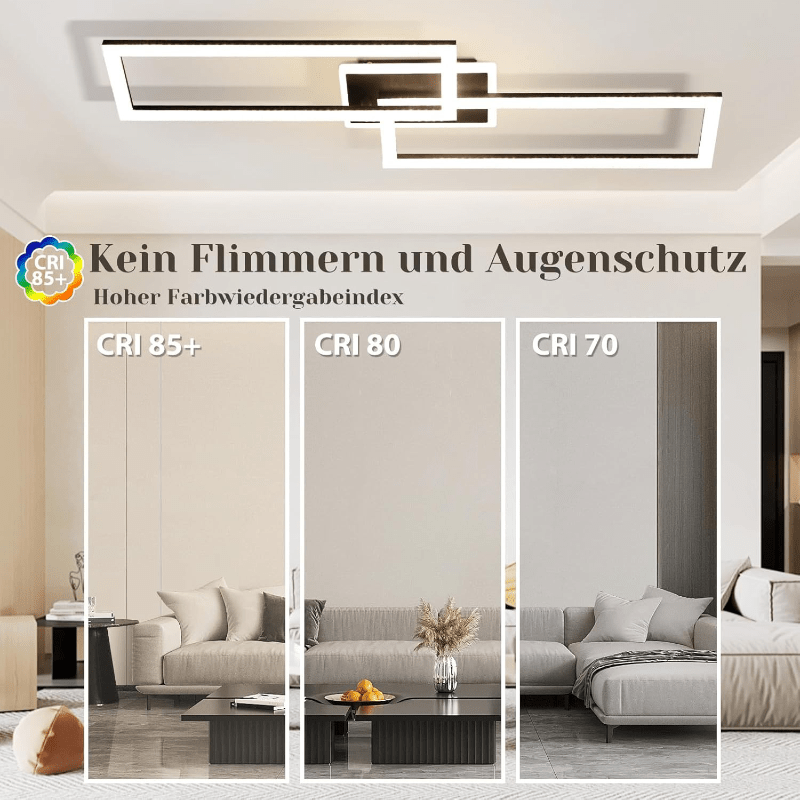 Homefire Deckenlampe LED Deckenleuchte Wohnzimmer - Wohnzimmerlampe Dimmbar Schlafzimmerlampe Modern Design Küchenlampe 56W Schwarz Deckenbeleuchtung mit Fernbedienung für Schlafzimmer Küche Büro [Energieklasse E] - Homefire