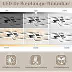 Homefire Deckenlampe LED Deckenleuchte Wohnzimmer - Wohnzimmerlampe Dimmbar Schlafzimmerlampe Modern Design Küchenlampe 56W Schwarz Deckenbeleuchtung mit Fernbedienung für Schlafzimmer Küche Büro [Energieklasse E] - Homefire