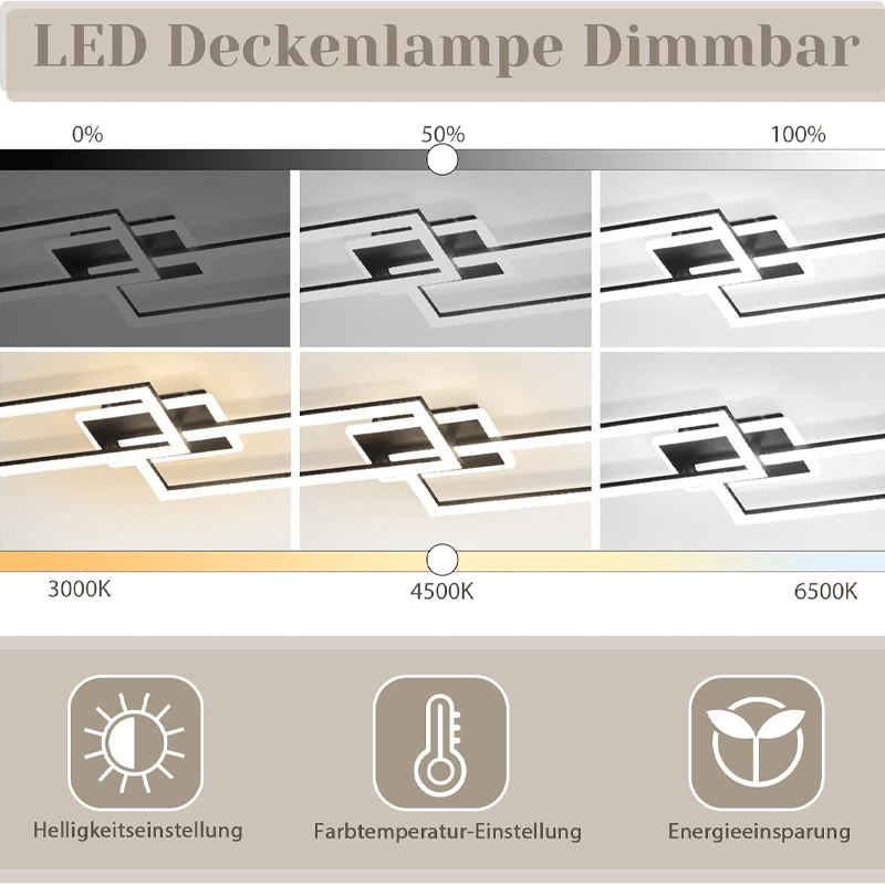 Homefire Deckenlampe LED Deckenleuchte Wohnzimmer - Wohnzimmerlampe Dimmbar Schlafzimmerlampe Modern Design Küchenlampe 56W Schwarz Deckenbeleuchtung mit Fernbedienung für Schlafzimmer Küche Büro [Energieklasse E] - Homefire