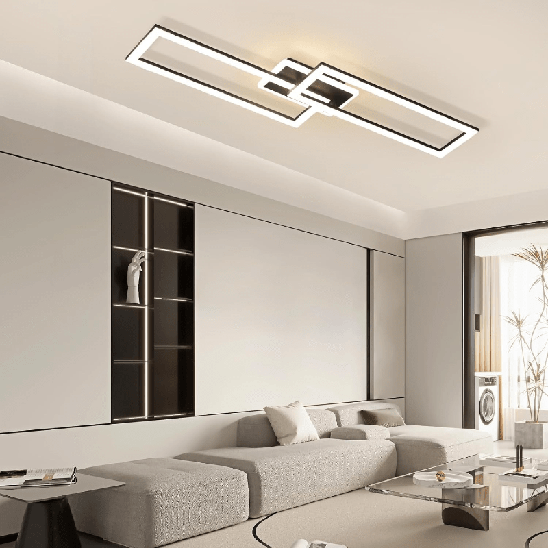 Homefire Deckenlampe LED Deckenleuchte Wohnzimmer - Wohnzimmerlampe Dimmbar Schlafzimmerlampe Modern Design Küchenlampe 56W Schwarz Deckenbeleuchtung mit Fernbedienung für Schlafzimmer Küche Büro [Energieklasse E] - Homefire