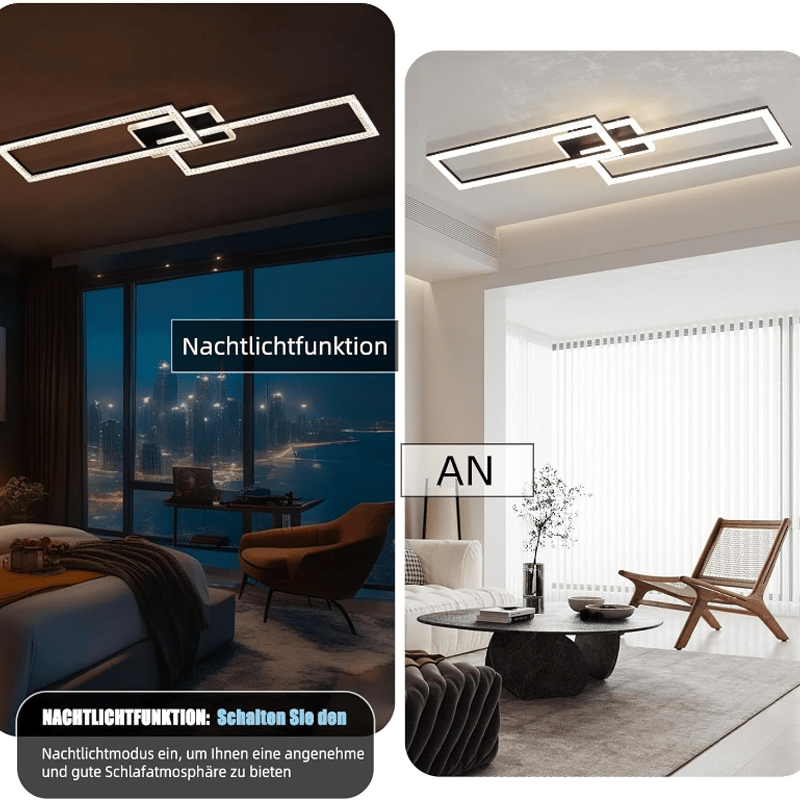 Homefire Deckenlampe LED Deckenleuchte Wohnzimmer - Wohnzimmerlampe Dimmbar Schlafzimmerlampe Modern Design Küchenlampe 56W Schwarz Deckenbeleuchtung mit Fernbedienung für Schlafzimmer Küche Büro [Energieklasse E] - Homefire