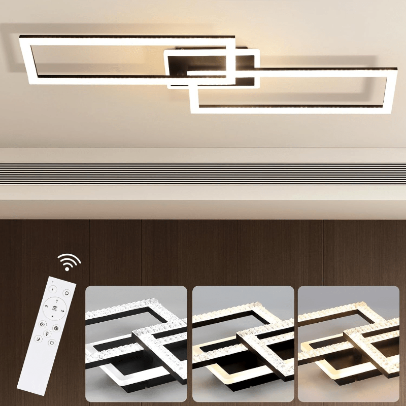 Homefire Deckenlampe LED Deckenleuchte Wohnzimmer - Wohnzimmerlampe Dimmbar Schlafzimmerlampe Modern Design Küchenlampe 56W Schwarz Deckenbeleuchtung mit Fernbedienung für Schlafzimmer Küche Büro [Energieklasse E] - Homefire