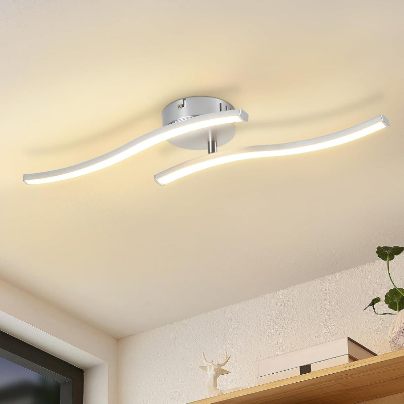 Homefire Deckenlampe LED Küche Deckenleuchte: Modern Küchenlampe Silber 12W Flurlampe 3000K Warmweiß Wellen Design Schlafzimmerlampe Innen Deckenbeleuchtung für Wohnzimmer Schlafzimmer Flur Büro - Homefire