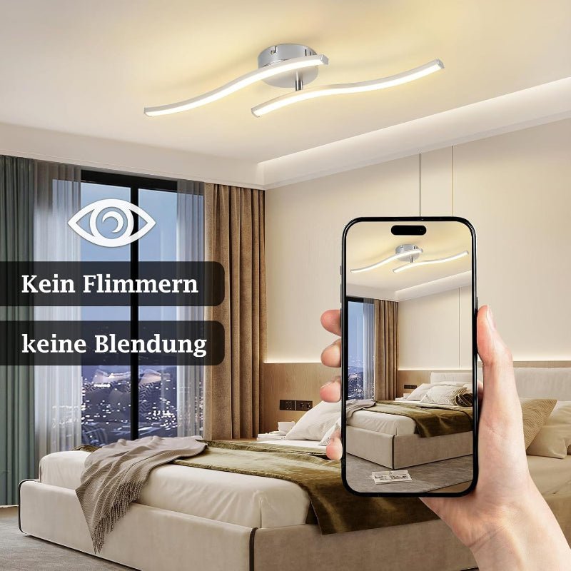 Homefire Deckenlampe LED Küche Deckenleuchte: Modern Küchenlampe Silber 12W Flurlampe 3000K Warmweiß Wellen Design Schlafzimmerlampe Innen Deckenbeleuchtung für Wohnzimmer Schlafzimmer Flur Büro - Homefire