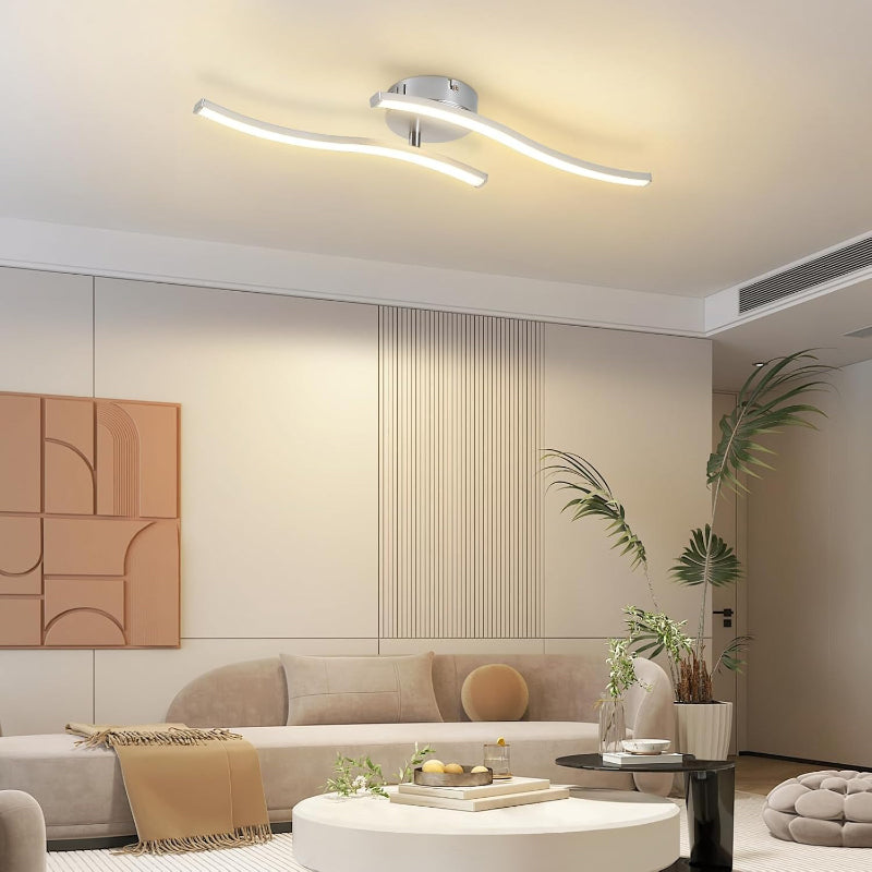Homefire Deckenlampe LED Küche Deckenleuchte: Modern Küchenlampe Silber 12W Flurlampe 3000K Warmweiß Wellen Design Schlafzimmerlampe Innen Deckenbeleuchtung für Wohnzimmer Schlafzimmer Flur Büro - Homefire