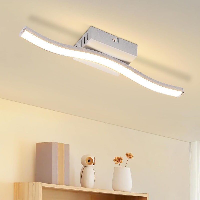 Homefire Deckenlampe LED Küche Deckenleuchte: Modern Küchenlampe Silber 12W Flurlampe 3000K Warmweiß Wellen Design Schlafzimmerlampe Innen Deckenbeleuchtung für Wohnzimmer Schlafzimmer Flur Büro - Homefire