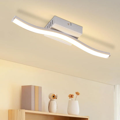 Homefire Deckenlampe LED Küche Deckenleuchte: Modern Küchenlampe Silber 12W Flurlampe 3000K Warmweiß Wellen Design Schlafzimmerlampe Innen Deckenbeleuchtung für Wohnzimmer Schlafzimmer Flur Büro - Homefire