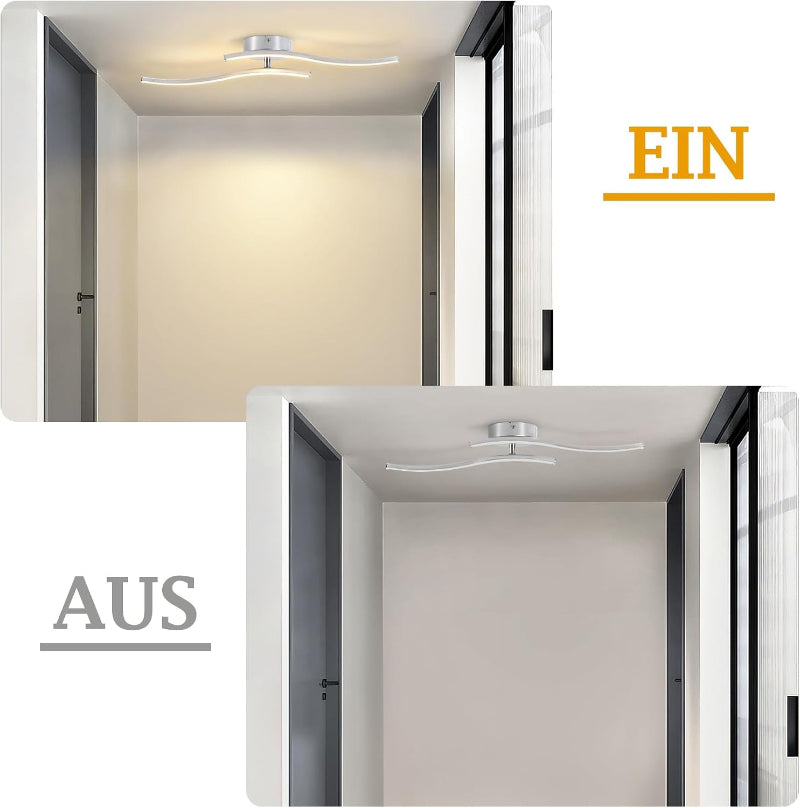 Homefire Deckenlampe LED Küche Deckenleuchte: Modern Küchenlampe Silber 12W Flurlampe 3000K Warmweiß Wellen Design Schlafzimmerlampe Innen Deckenbeleuchtung für Wohnzimmer Schlafzimmer Flur Büro - Homefire