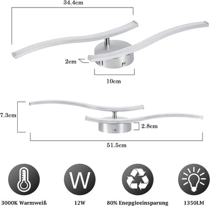 Homefire Deckenlampe LED Küche Deckenleuchte: Modern Küchenlampe Silber 12W Flurlampe 3000K Warmweiß Wellen Design Schlafzimmerlampe Innen Deckenbeleuchtung für Wohnzimmer Schlafzimmer Flur Büro - Homefire