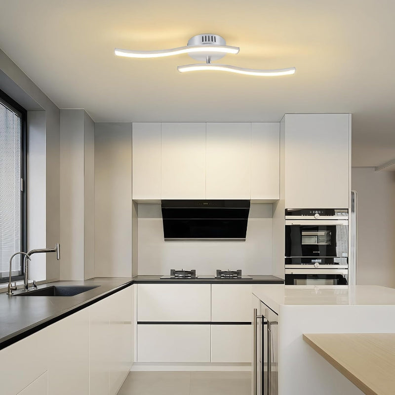 Homefire Deckenlampe LED Küche Deckenleuchte: Modern Küchenlampe Silber 12W Flurlampe 3000K Warmweiß Wellen Design Schlafzimmerlampe Innen Deckenbeleuchtung für Wohnzimmer Schlafzimmer Flur Büro - Homefire