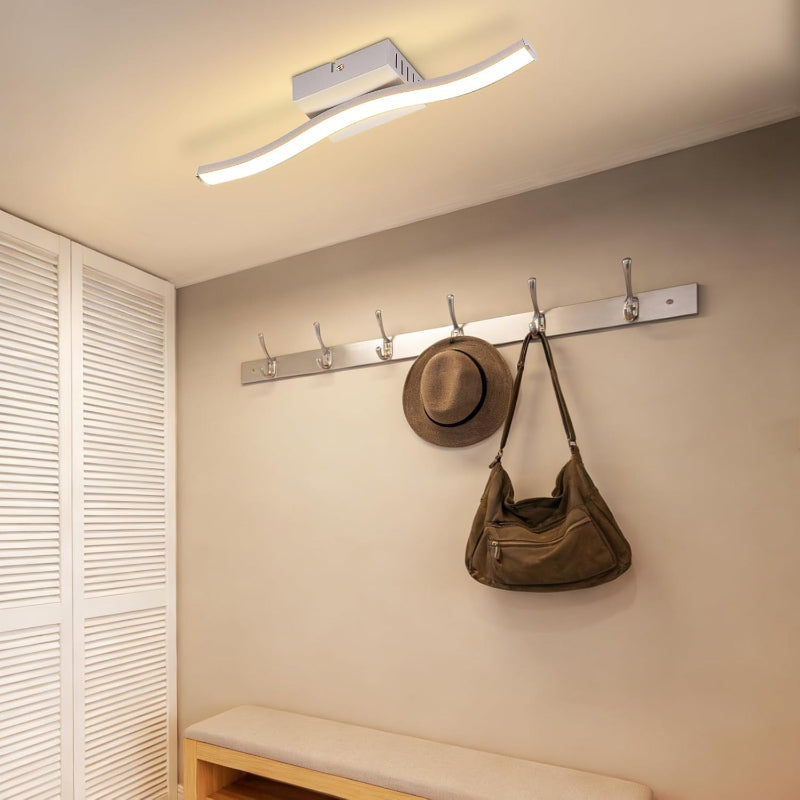 Homefire Deckenlampe LED Küche Deckenleuchte: Modern Küchenlampe Silber 12W Flurlampe 3000K Warmweiß Wellen Design Schlafzimmerlampe Innen Deckenbeleuchtung für Wohnzimmer Schlafzimmer Flur Büro - Homefire
