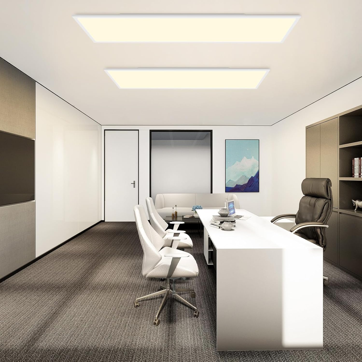Homefire Deckenlampe LED Panel 120 x 30cm - Deckenleuchte Dimmbar 36W Deckenpanel Weiß Wohnzimmerlampe Einstellbare Helligkeit RGB Vier Modi Flach Bürolampe mit Speicherfunktion für Wohnzimmer - Homefire