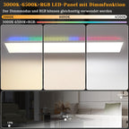 Homefire Deckenlampe LED Panel 120 x 30cm - Deckenleuchte Dimmbar 36W Deckenpanel Weiß Wohnzimmerlampe Einstellbare Helligkeit RGB Vier Modi Flach Bürolampe mit Speicherfunktion für Wohnzimmer - Homefire