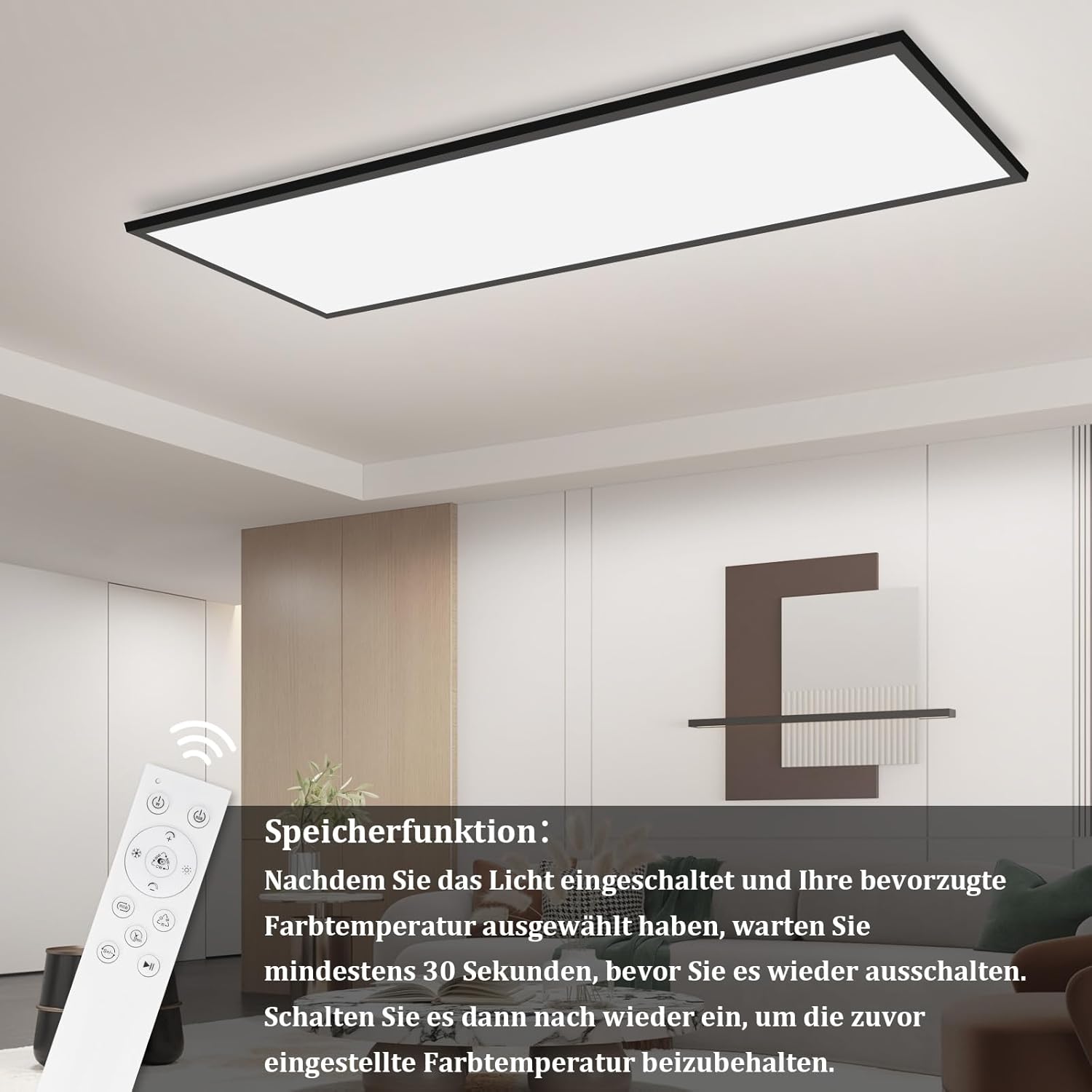 Homefire Deckenlampe LED Panel 120x30cm - Deckenleuchte Dimmbar 36W Farbwechsel Flach Bürolampe Stufenloses Dimmen 10%-100% Deckenpanel Küchenlampe mit Fernbedienung RGB Vier Modi für Wohnzimmer Büro - Homefire