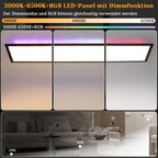 Homefire Deckenlampe LED Panel 120x30cm - Deckenleuchte Dimmbar 36W Farbwechsel Flach Bürolampe Stufenloses Dimmen 10%-100% Deckenpanel Küchenlampe mit Fernbedienung RGB Vier Modi für Wohnzimmer Büro - Homefire