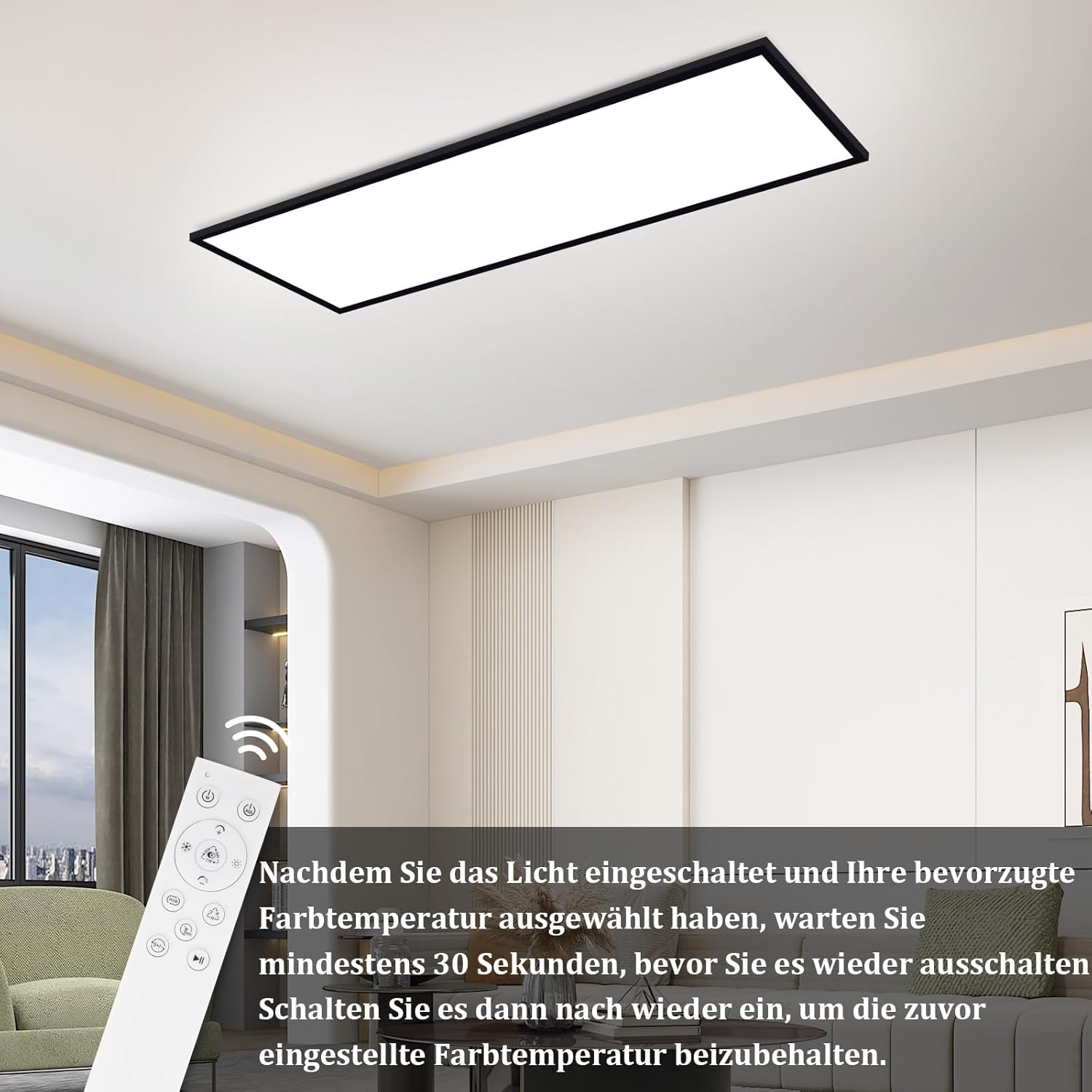 Homefire Deckenlampe LED Panel 120x30cm - Deckenleuchte Dimmbar Rechteckig 39W Deckenpanel Farbwechsel RGB + CCT Küchenlampe mit Fernbedienung Flach Bürolampe für Wohnzimmer Esszimmer Schlafzimmer - Homefire