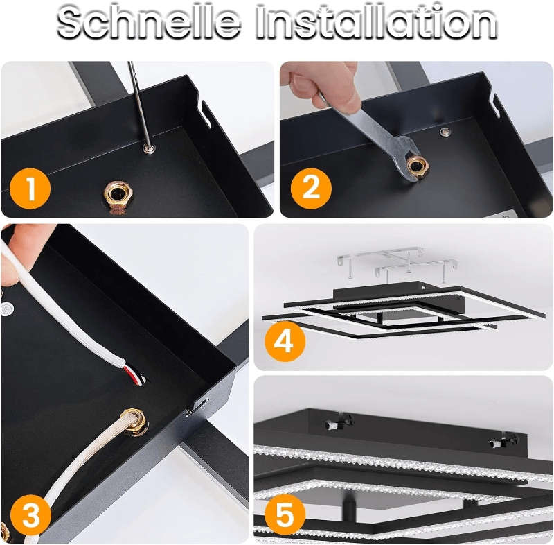 Homefire Deckenlampe LED Wohnzimmer Deckenleuchte - Dimmbar mit Fernbedienung Wohnzimmerlampe Schwarz Schlafzimmerlampe Modern Design Küchenlampe 3000K - 6500K Flurlampe für Schlafzimmer Küche Flur [Energieklasse E] - Homefire
