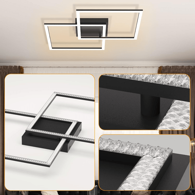 Homefire Deckenlampe LED Wohnzimmer Deckenleuchte - Dimmbar mit Fernbedienung Wohnzimmerlampe Schwarz Schlafzimmerlampe Modern Design Küchenlampe 3000K - 6500K Flurlampe für Schlafzimmer Küche Flur [Energieklasse E] - Homefire
