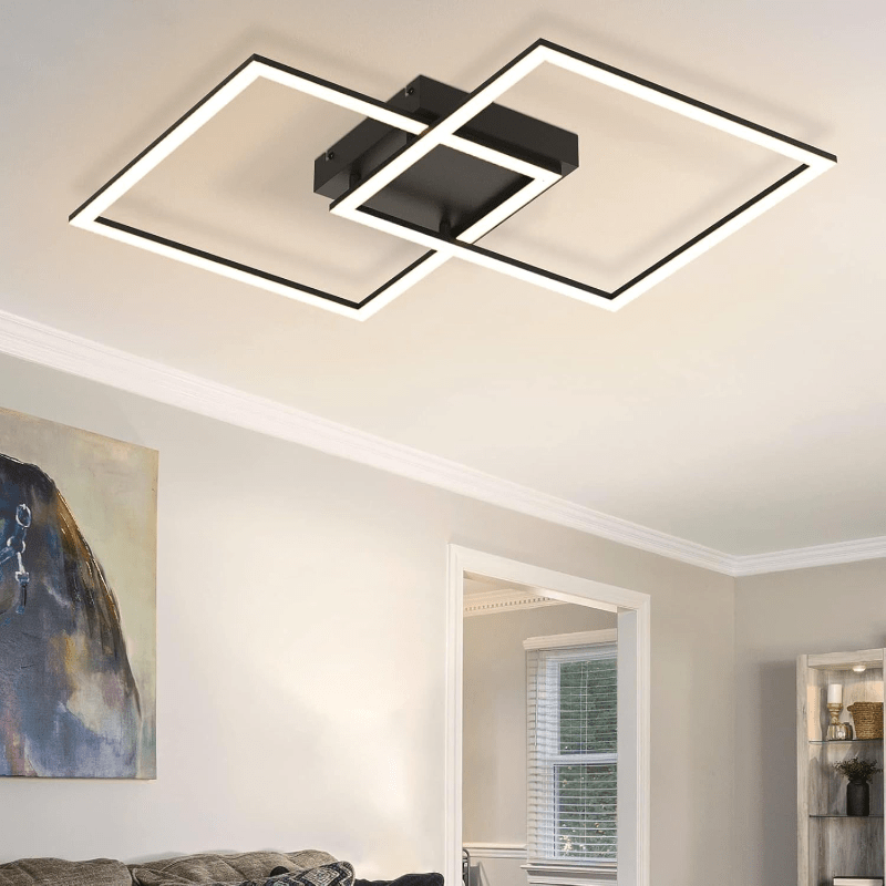 Homefire Deckenlampe LED Wohnzimmer Deckenleuchte - Dimmbar mit Fernbedienung Wohnzimmerlampe Schwarz Schlafzimmerlampe Modern Design Küchenlampe 3000K - 6500K Flurlampe für Schlafzimmer Küche Flur [Energieklasse E] - Homefire