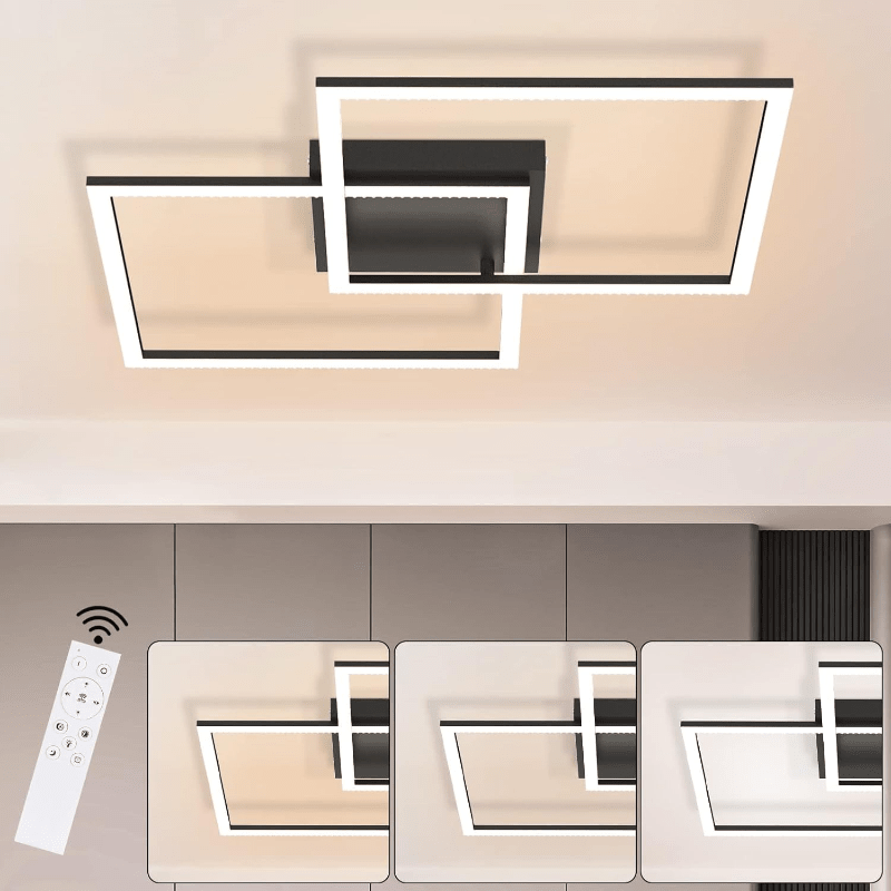 Homefire Deckenlampe LED Wohnzimmer Deckenleuchte - Dimmbar mit Fernbedienung Wohnzimmerlampe Schwarz Schlafzimmerlampe Modern Design Küchenlampe 3000K - 6500K Flurlampe für Schlafzimmer Küche Flur [Energieklasse E] - Homefire