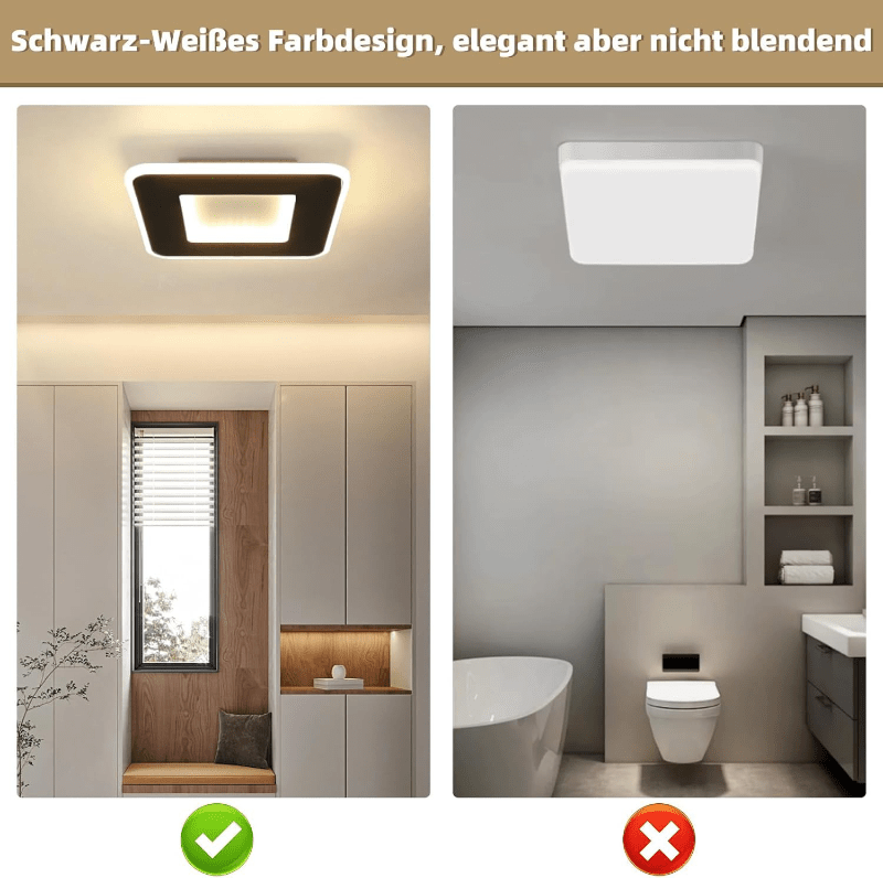 Homefire Deckenlampe Schlafzimmer LED Küchenlampe Deckenleuchte - 2ER deckenlampe flur Schwarz Warmweiß 24cm Modern Design Schlafzimmerlampe 23W Eckig Flur Deckenbeleuchtung für Wohnzimmer [Energieklasse F] - Homefire