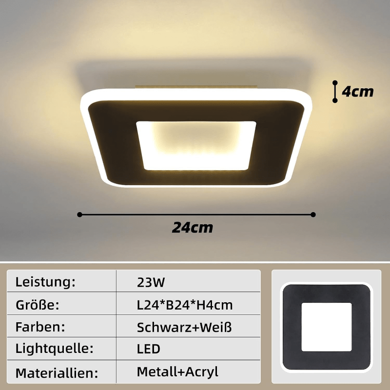 Homefire Deckenlampe Schlafzimmer LED Küchenlampe Deckenleuchte - 2ER deckenlampe flur Schwarz Warmweiß 24cm Modern Design Schlafzimmerlampe 23W Eckig Flur Deckenbeleuchtung für Wohnzimmer [Energieklasse F] - Homefire
