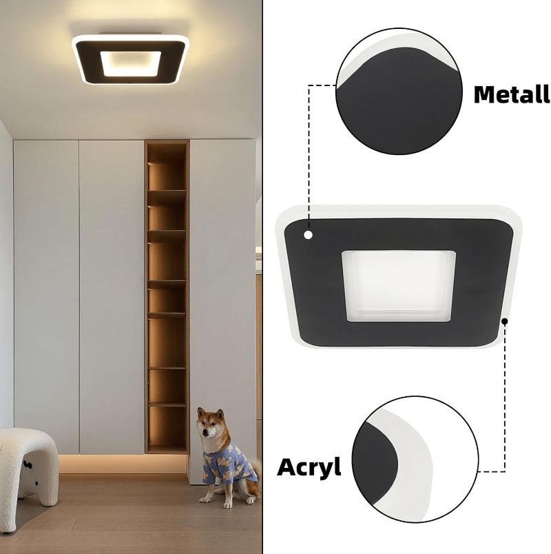 Homefire Deckenlampe Schlafzimmer LED Küchenlampe Deckenleuchte - 2ER deckenlampe flur Schwarz Warmweiß 24cm Modern Design Schlafzimmerlampe 23W Eckig Flur Deckenbeleuchtung für Wohnzimmer [Energieklasse F] - Homefire
