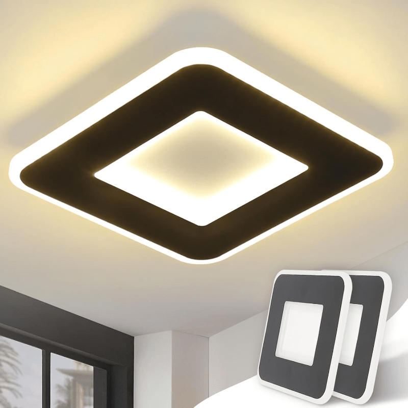 Homefire Deckenlampe Schlafzimmer LED Küchenlampe Deckenleuchte - 2ER deckenlampe flur Schwarz Warmweiß 24cm Modern Design Schlafzimmerlampe 23W Eckig Flur Deckenbeleuchtung für Wohnzimmer [Energieklasse F] - Homefire