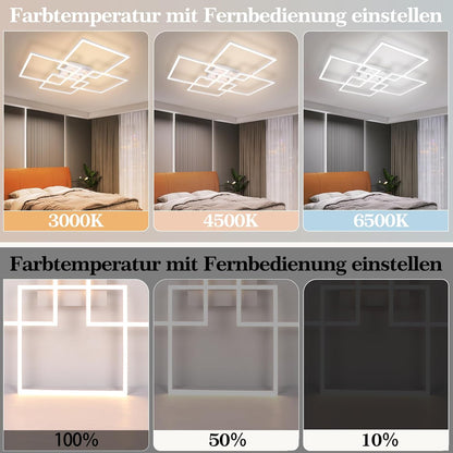 Homefire Deckenlampe Wohnzimmer LED Deckenleuchte - 48W Modern Wohnzimmerlampe Stufenloses Dimmbar 3000K - 6500K Weiß Schlafzimmerlampe mit Fernbedienung Eckig Deckenbeleuchtung für Schlafzimme Küche - Homefire