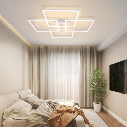 Homefire Deckenlampe Wohnzimmer LED Deckenleuchte - 48W Modern Wohnzimmerlampe Stufenloses Dimmbar 3000K - 6500K Weiß Schlafzimmerlampe mit Fernbedienung Eckig Deckenbeleuchtung für Schlafzimme Küche - Homefire