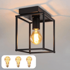 Homefire Deckenleuchte E27 Deckenlampe Retro - Schwarz industrial Küchenlampe für Schlafzimmer Wohnzimmer Vintage Lampe aus Metall Deckenbeleuchtung für Flur Küche Esszimmer - Ohne Leuchtmittel - Homefire